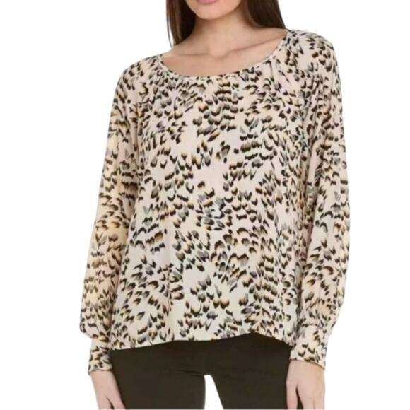 Cabi Blouse #4335 Leopard Safari Top Pleat Neck Long Sleeve Women’s Size Small - Picture 1 of 12